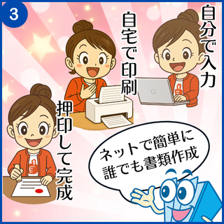 自分で入力、自宅で印刷、押印して完成！ネットで簡単に誰でも書類作成