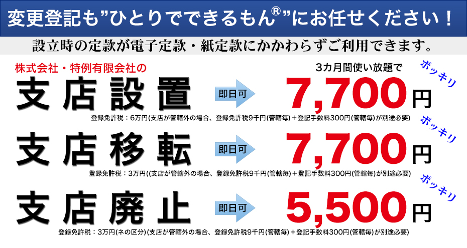 支店設置・移転が7,000円。支店廃止が5,000円