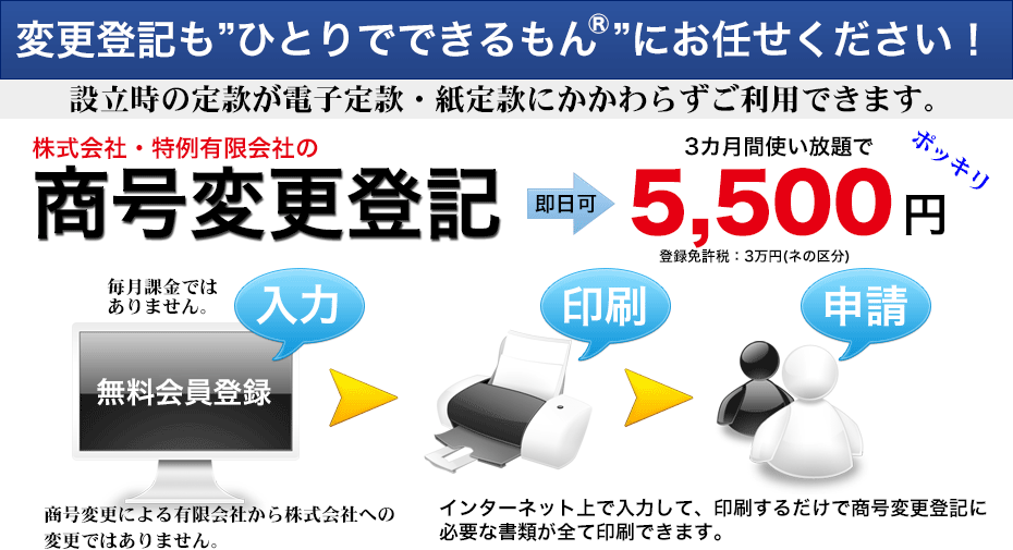 商号変更登記が5,000円