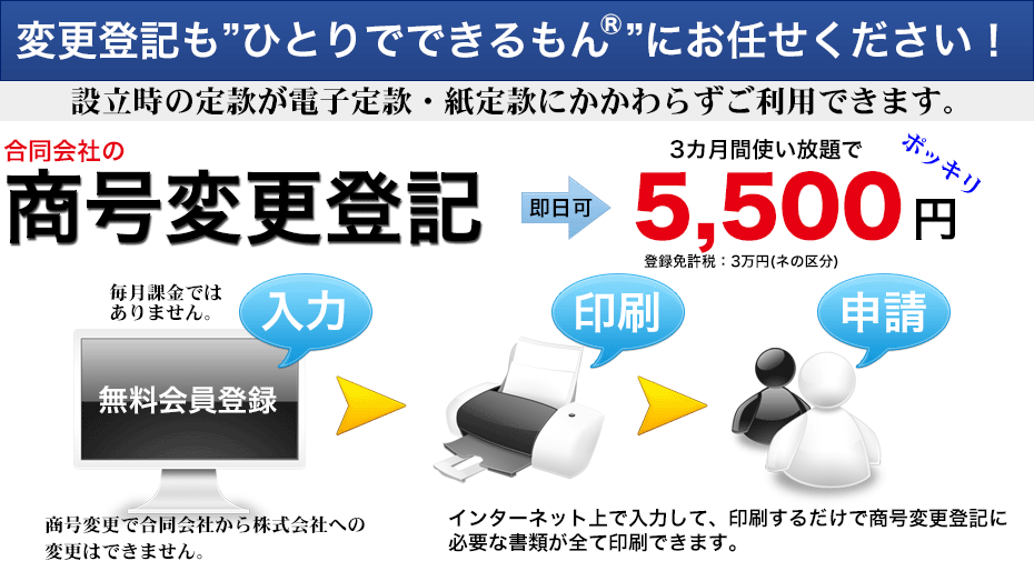 合同会社の商号変更登記が5,000円