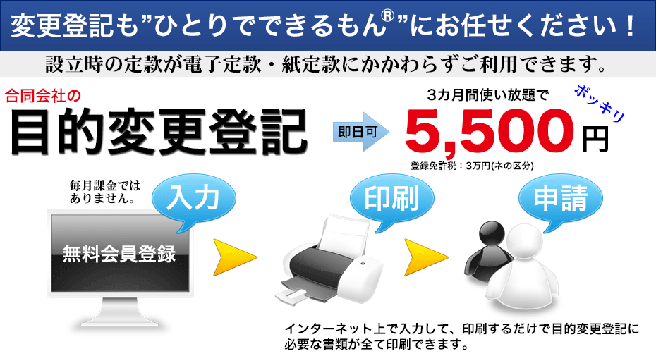 合同会社の目的変更登記が5,000円